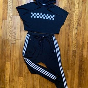 Adidas harem drop crotch pants and crop top outfit